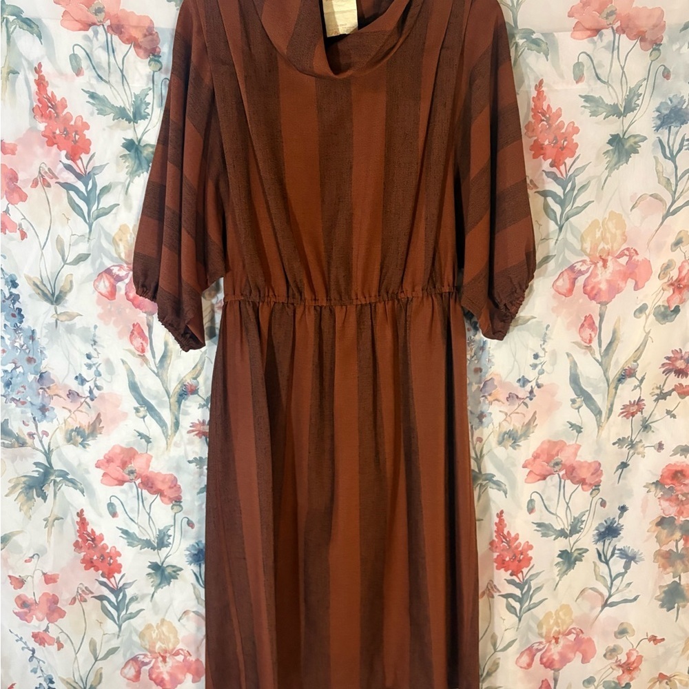 Vintage Women's Striped Midi Dress - Rust Brown